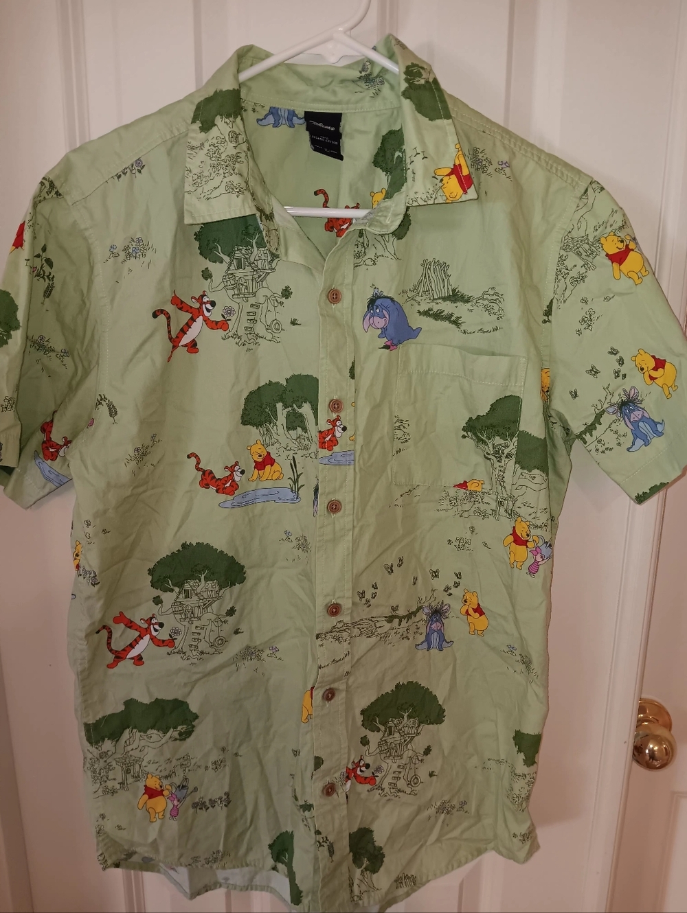 Disney Winnie the Pooh Green Short-Sleeve Button-Up Shirt